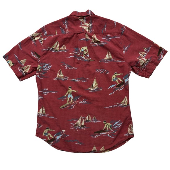 Reyn Spooner Shirt Mens Size M Short Sleeve Geometric Surf Sailboats Print Red - Picture 2 of 5